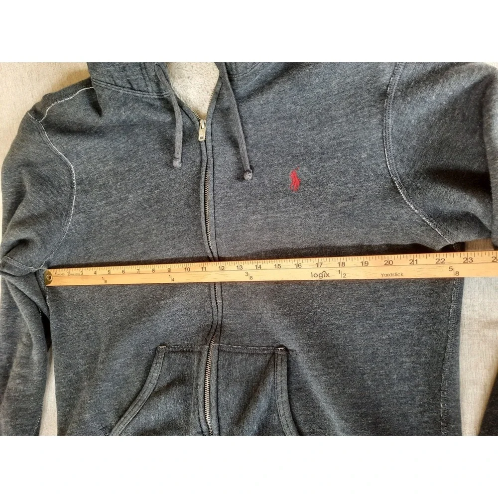 Polo Ralph Lauren Men's Large Heather Gray Full Zip Hoodie Fleece Drawstring SEE